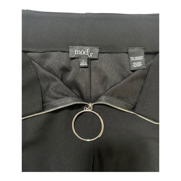 ModX Black Wide-Leg Cropped Pants | Size Large | Front Zip Ring Detail - Picture 3 of 3